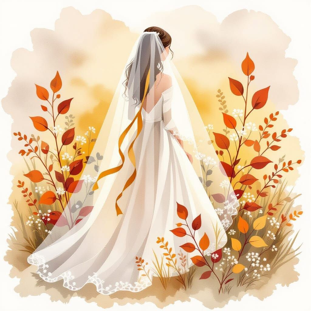 Watercolor Bridal Veil with Wildflowers and Ribbons