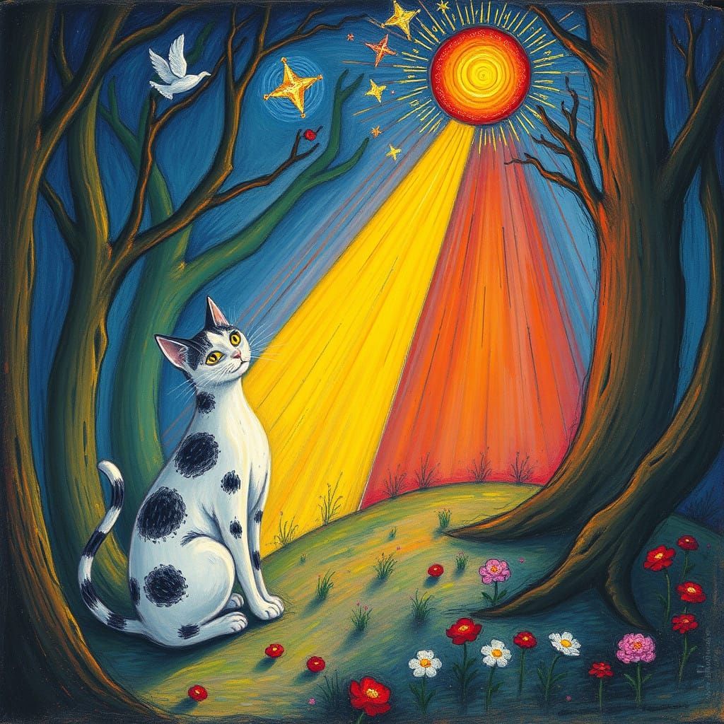 Ethereal Surrealism: Whimsical Cat Forest Awaits Redemption