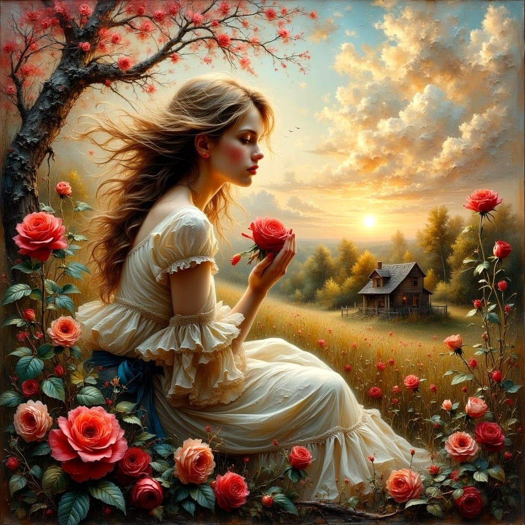 Surreal Cowboy in Ethereal Rose Garden