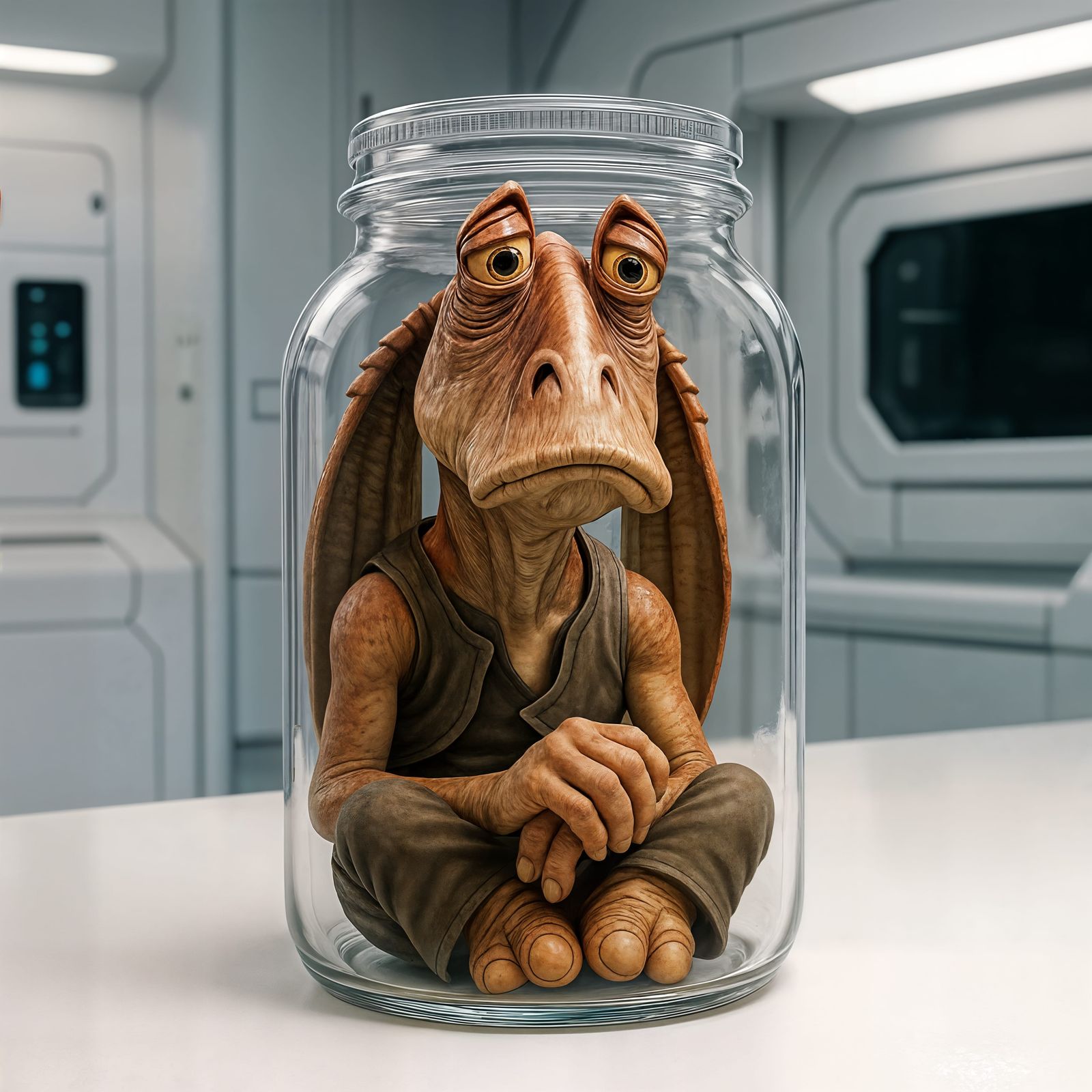 Sad Jar Jar Binks in a Jar: CGI Cartoon