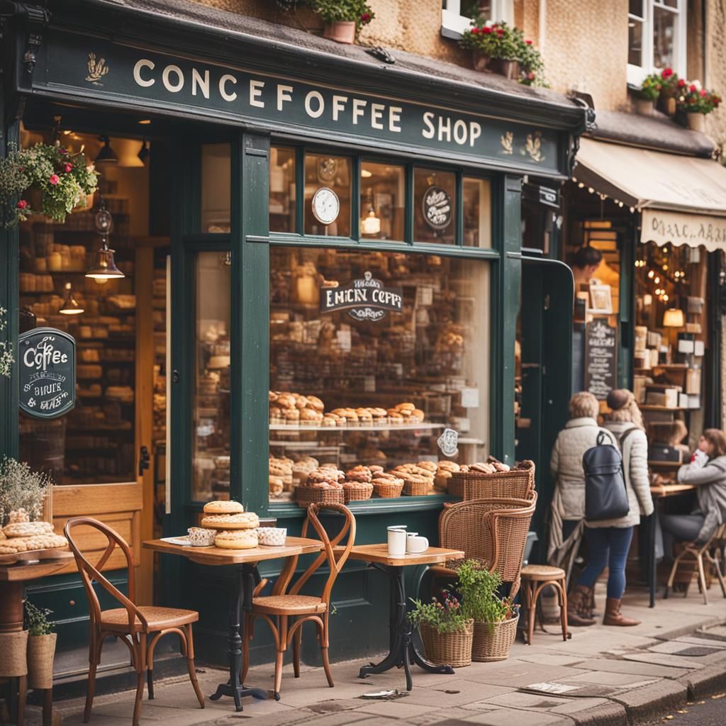 Charming Vintage English Coffee Shop on Quaint Street