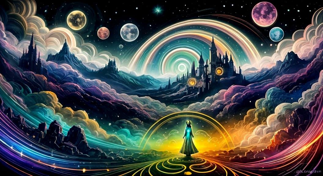 Spiraling City Optical Illusion in Dreamlike Dark-Fantasy St...