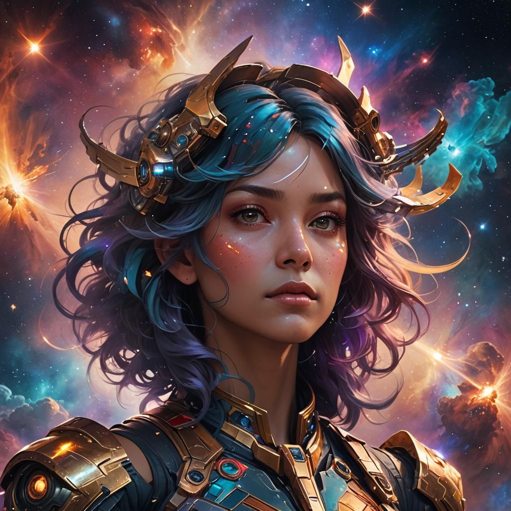 Jet Soaring Through Colorful Nebula, Digital Art