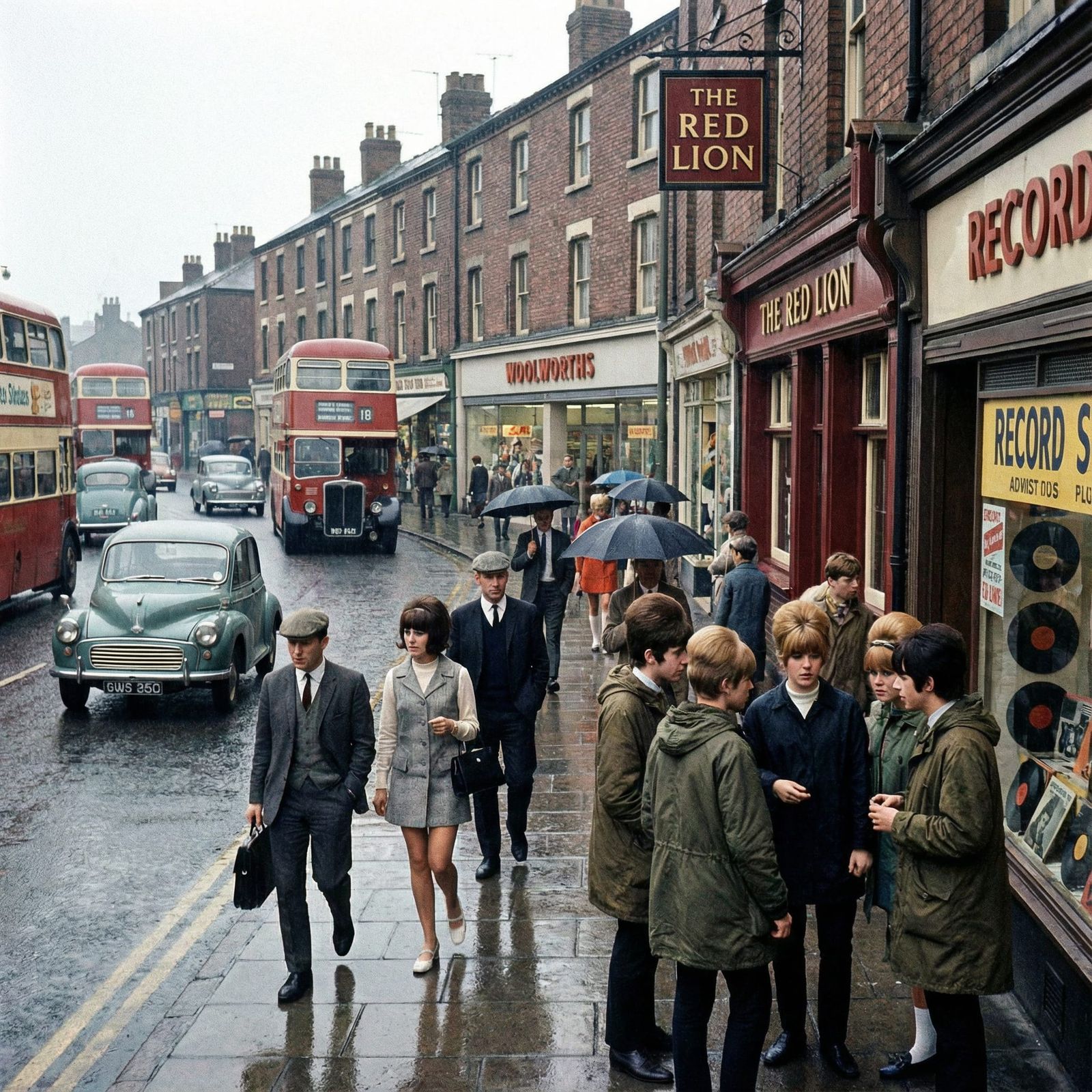 Vibrant 1960s England Street Scene
