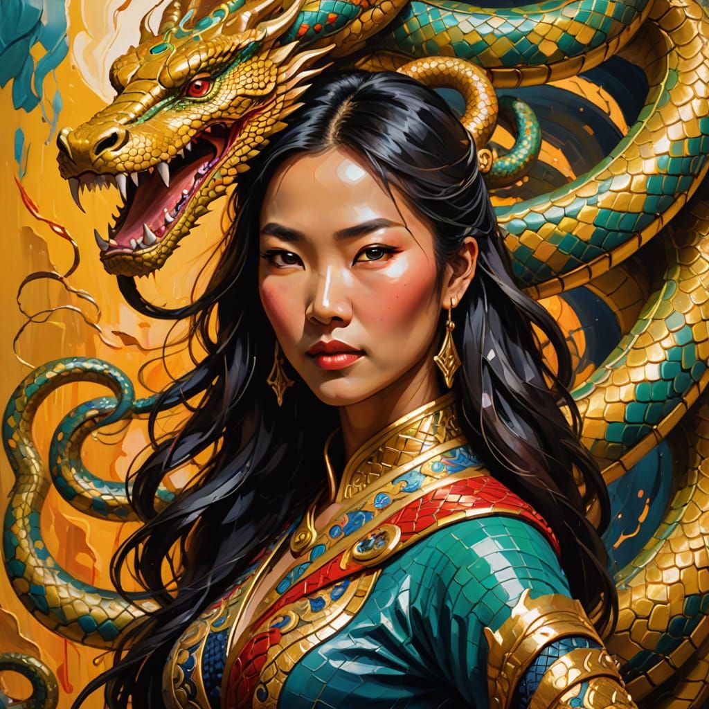 Fantasy Serpent Woman in Expressive Oil Painting Style
