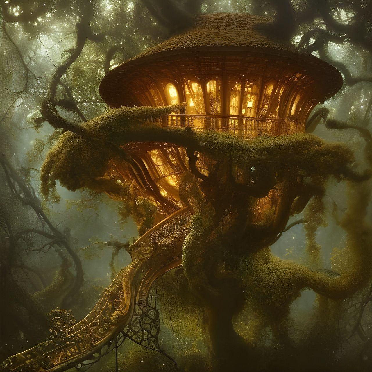 Detailed Czech Vine Treehouse with Gold Trim