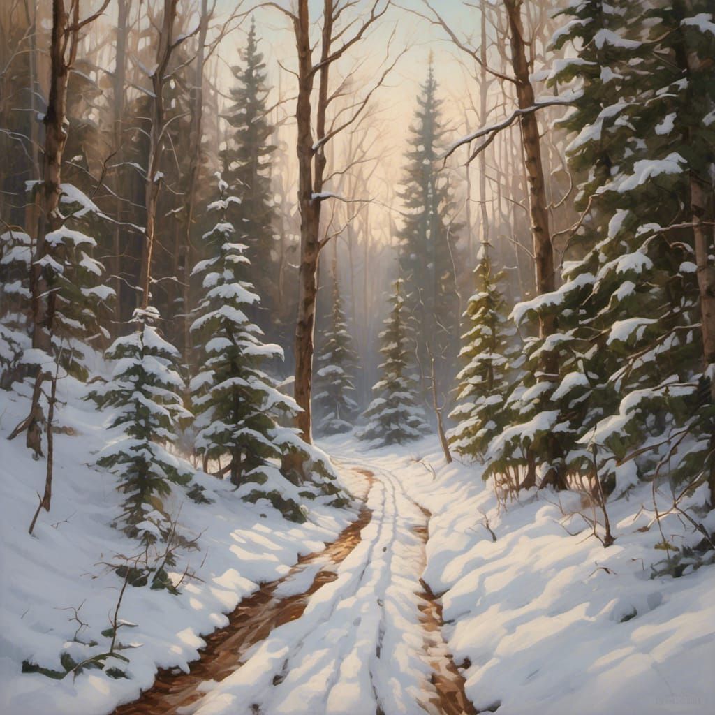 <lora:Beautiful Visions:1.0> Snow covererd path in a deep Wi...