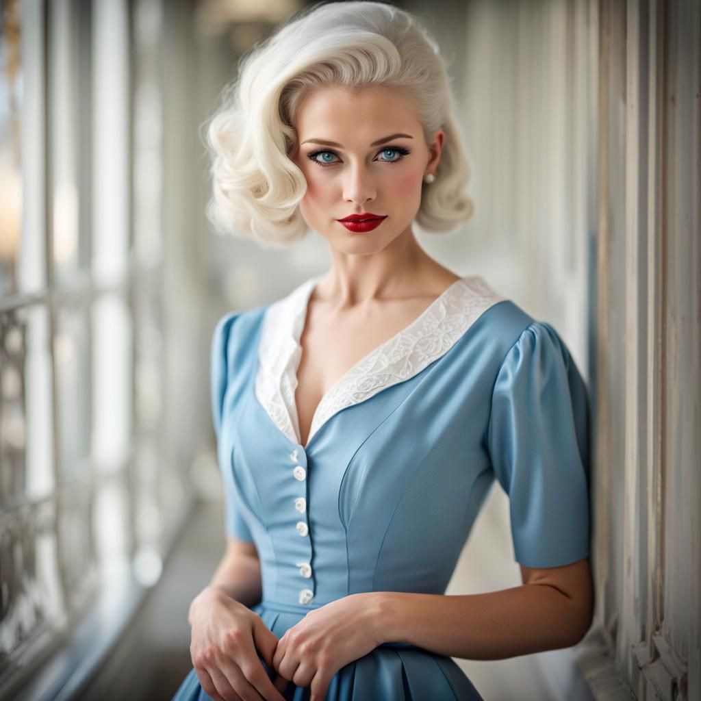 Elegant 1950s Portrait with Perfect Blue Eyes