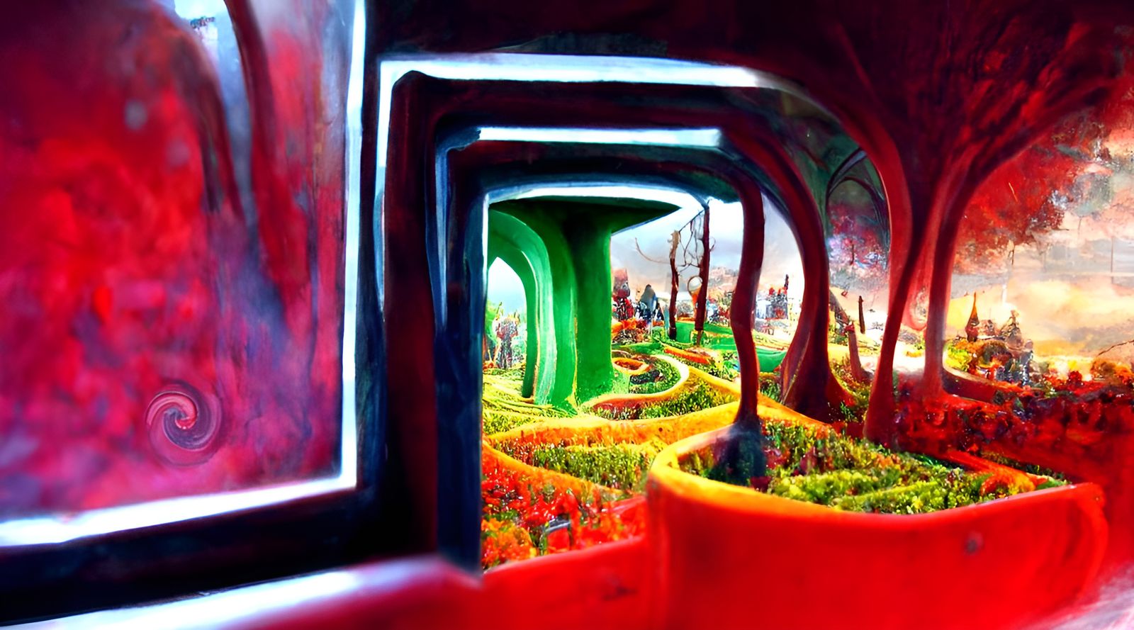 Biopunk Hedge Maze Wonderland in Hyperreal Digital Art