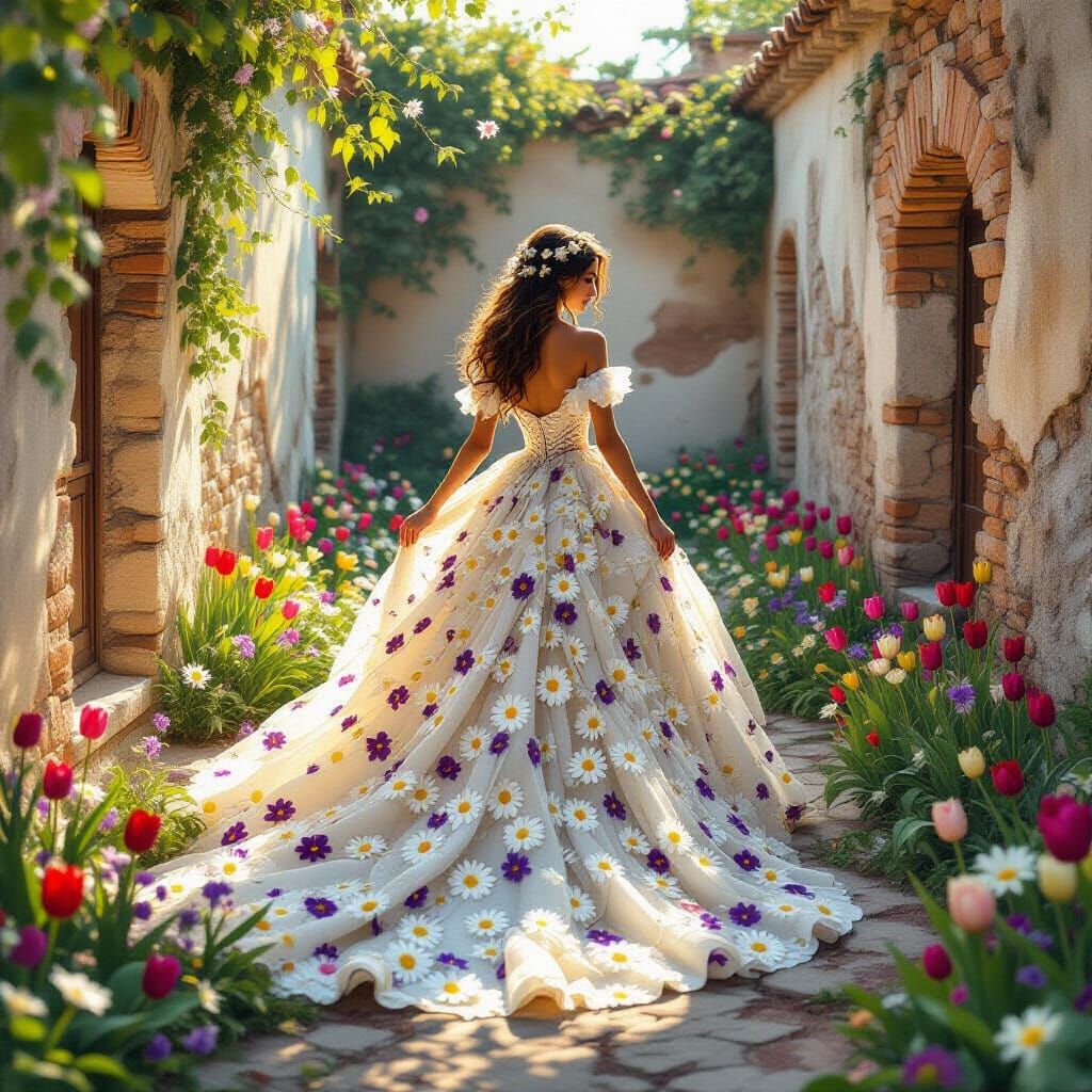 Floral Princess in Neglected Courtyard