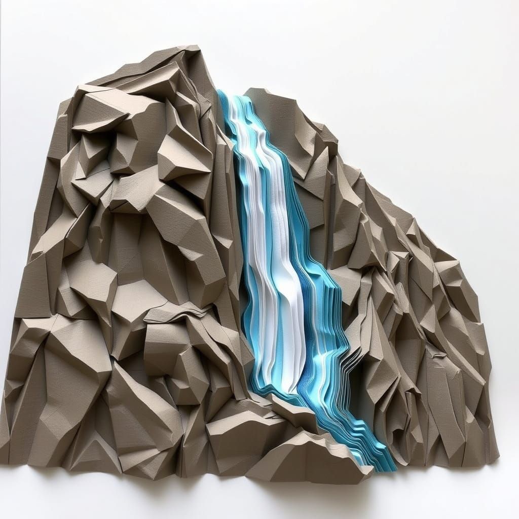 Majestic Paper Waterfall in 3D Style