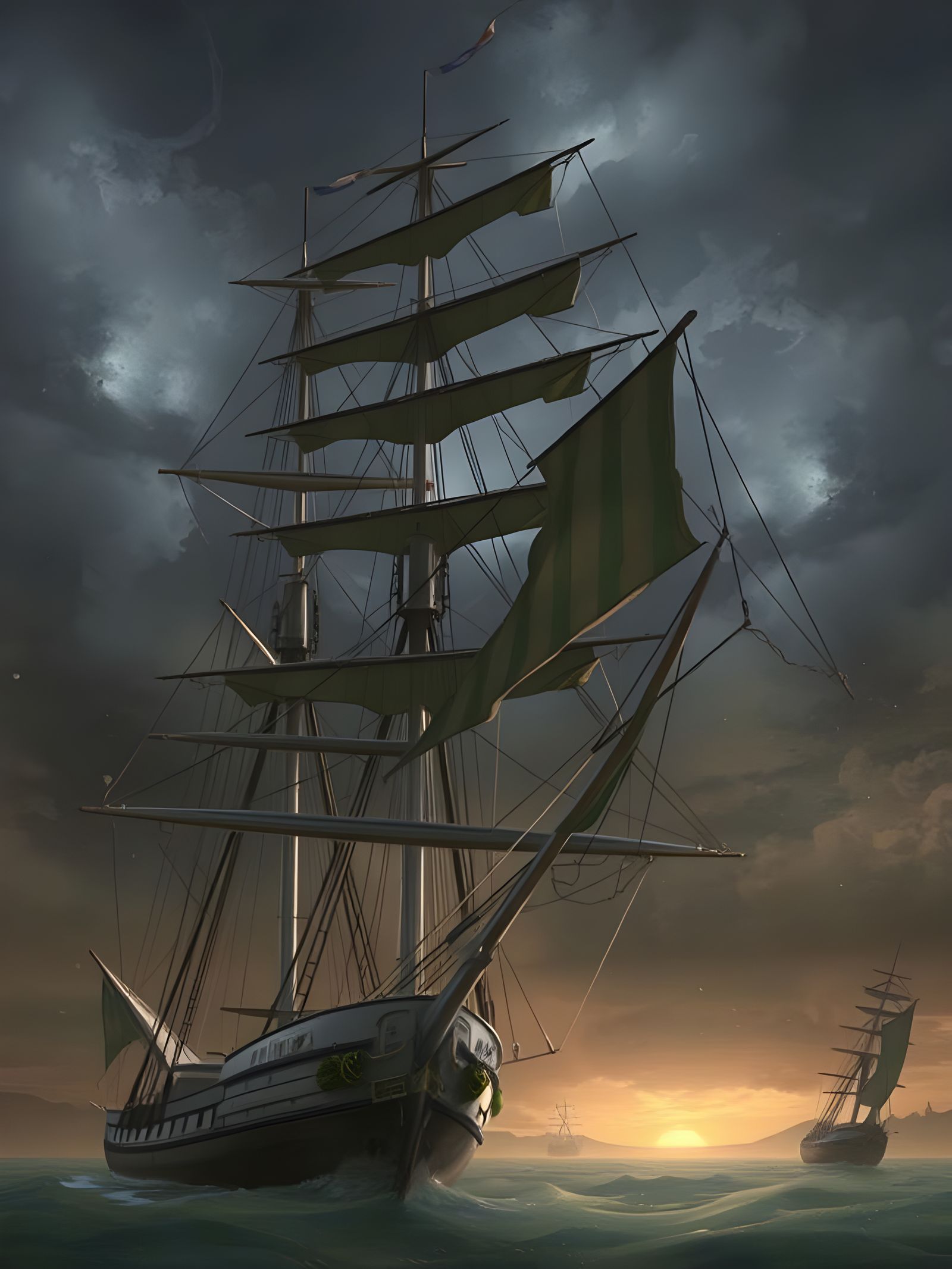 Sailship Battle in Stormy Seas: Hyperrealistic Rendering