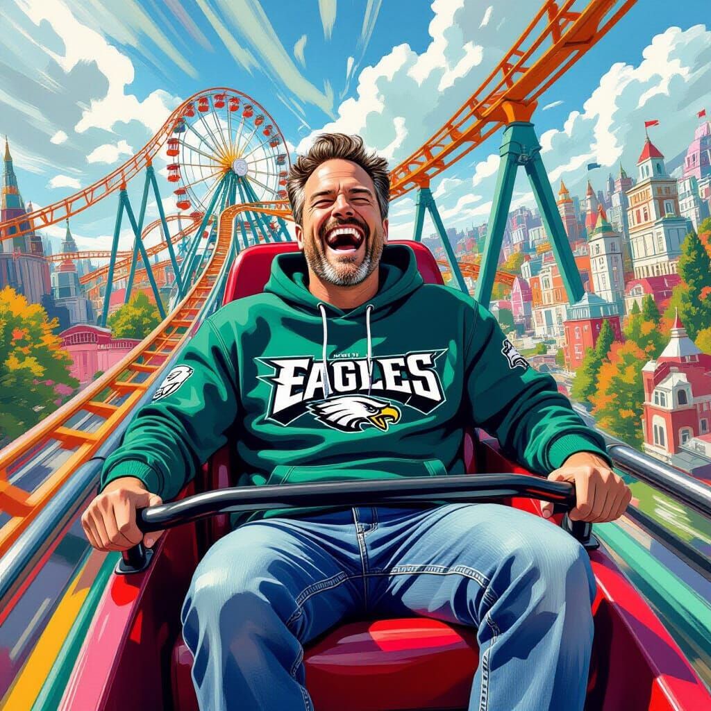 Joyful Jake Tapper on Rollercoaster in Comic Book Style