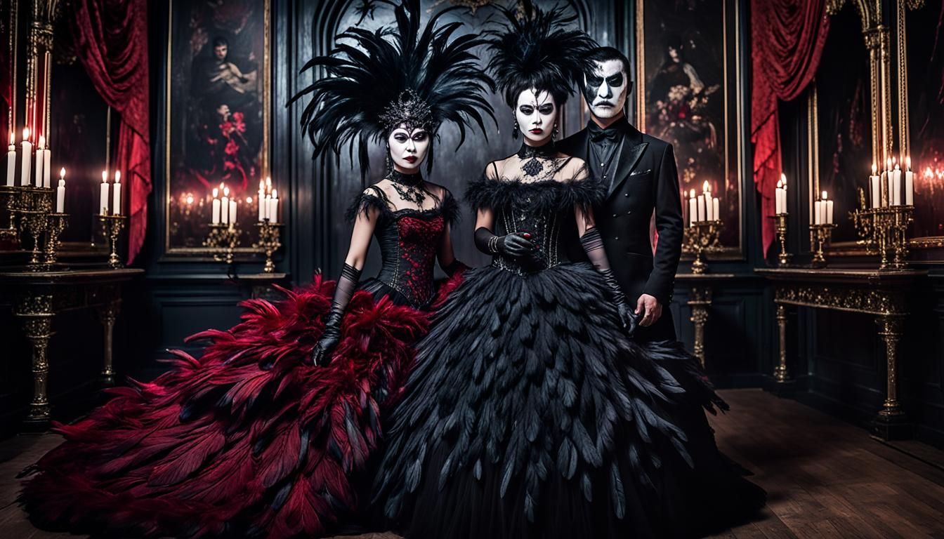 East Asian Gothic Couple at Masquerade Ball