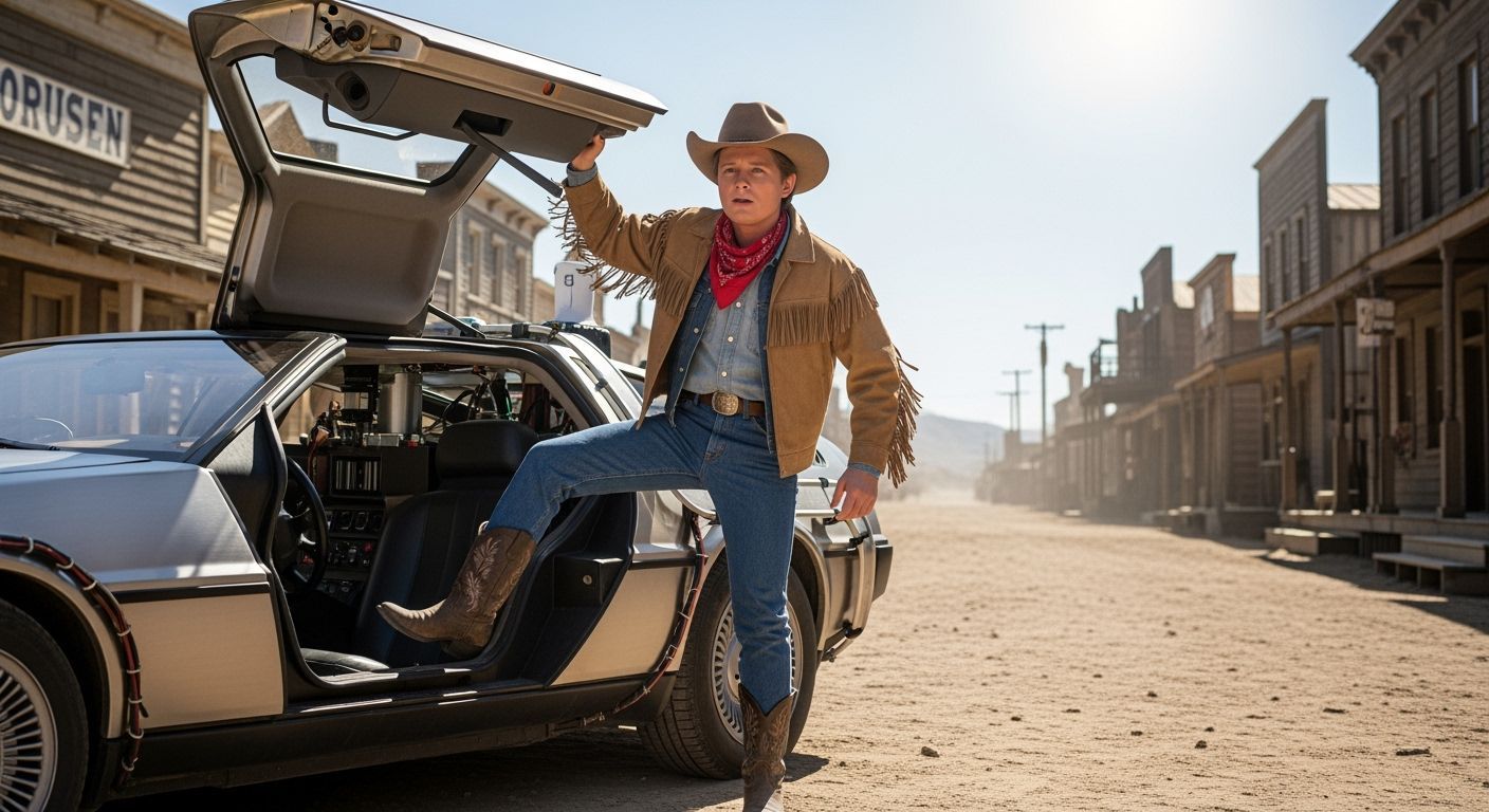 Marty McFly Arrives in Western Town from DeLorean