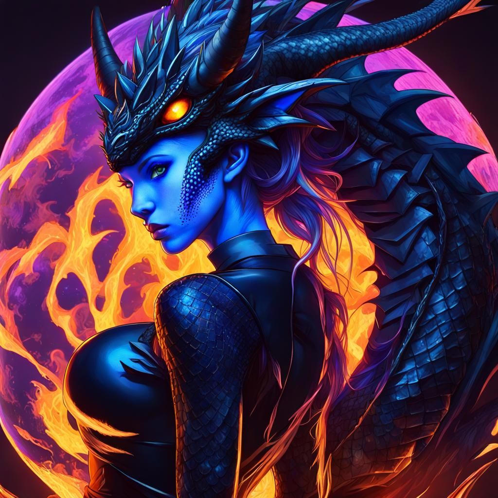 Dragon Girl in Burning World: Anime Style Art