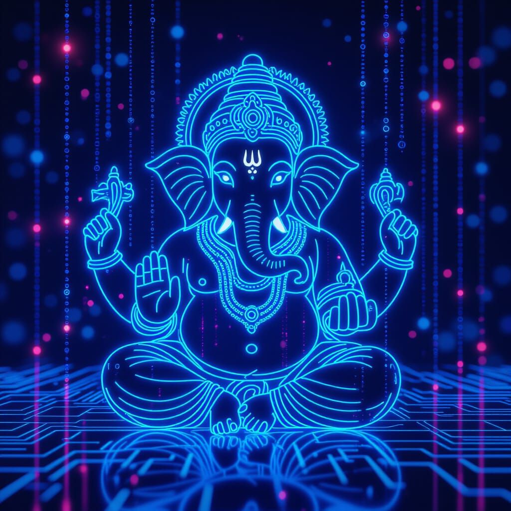 Lord Ganesha in Digital Wi-Fi Neon Art