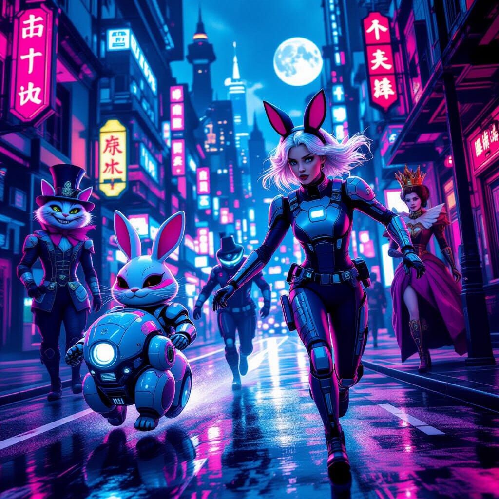 Alice in Cyberpunk Wonderland, Detailed Matte Painting