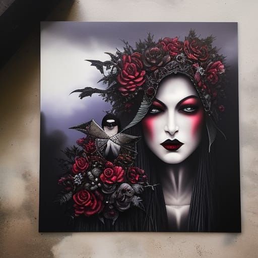 Dark Gothic Woman in Front of House