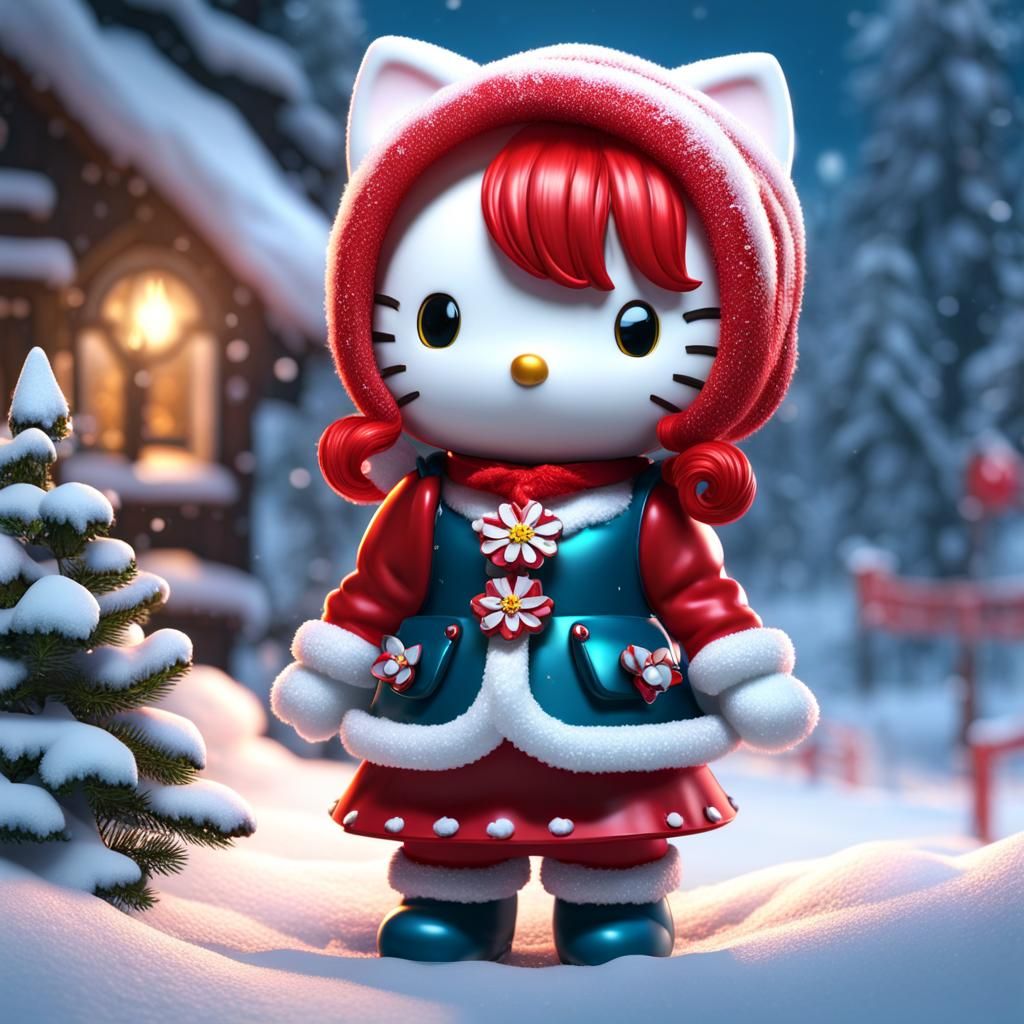 3D Hello Kitty with Red Hair in Snow