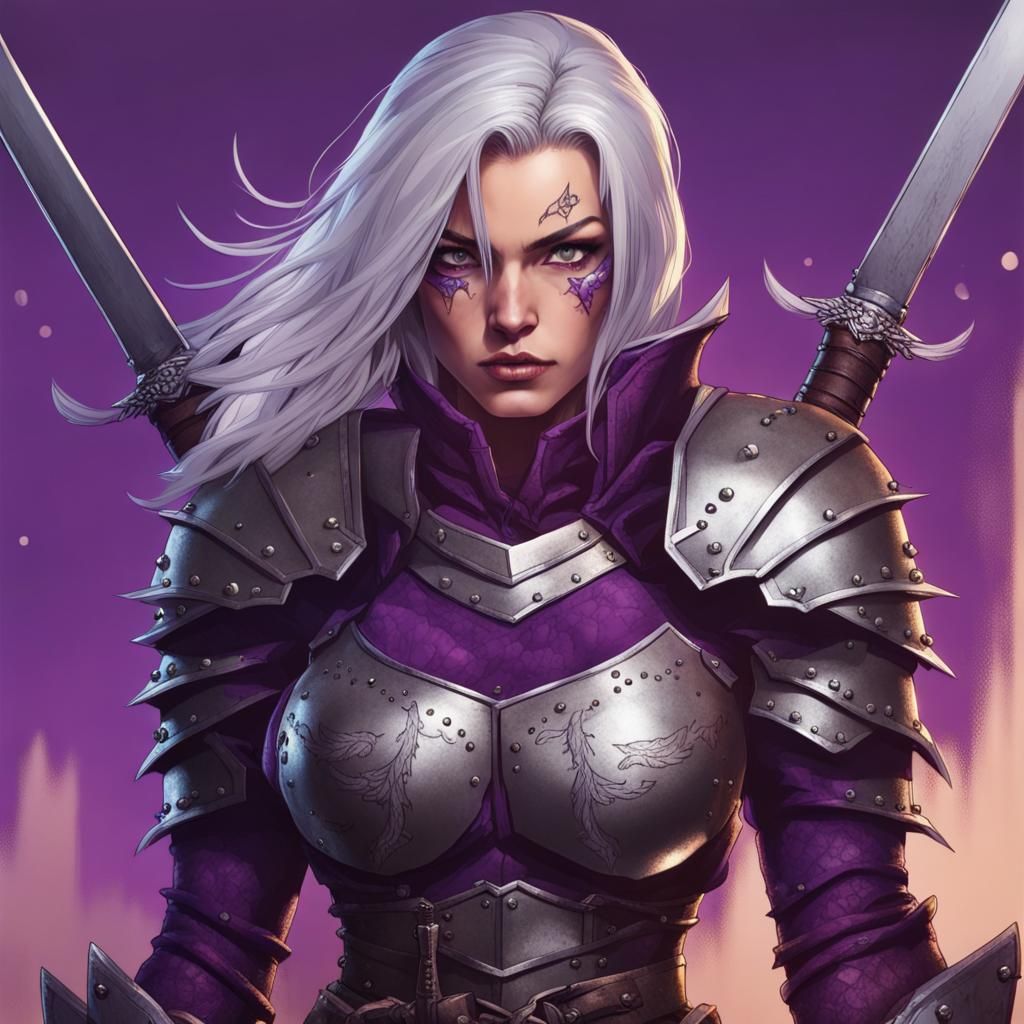 Female Rogue Warrior with Katanas in Leather Armor
