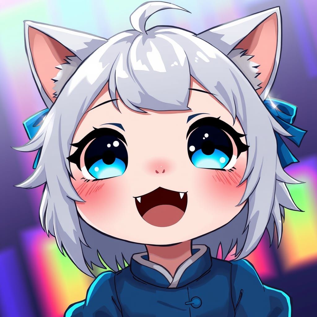 Cute Chibi Anime Catgirl in Vibrant Rainbow Spectrum
