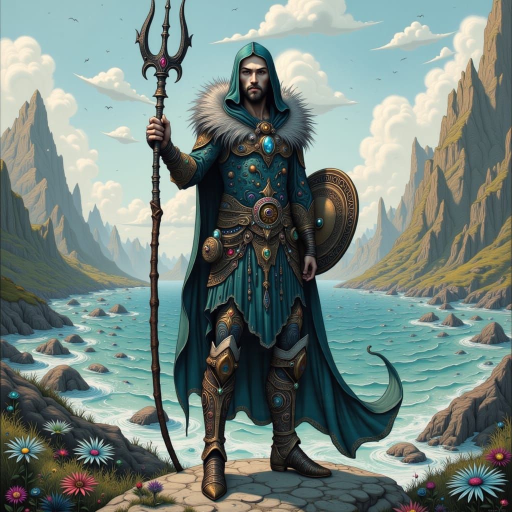 Norse God Njörðr on Rocky Coastline