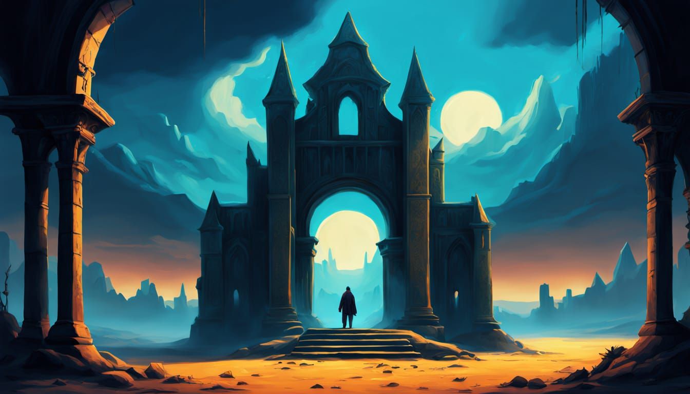 Desert Clock Tower: Surreal Gothic Digital Painting