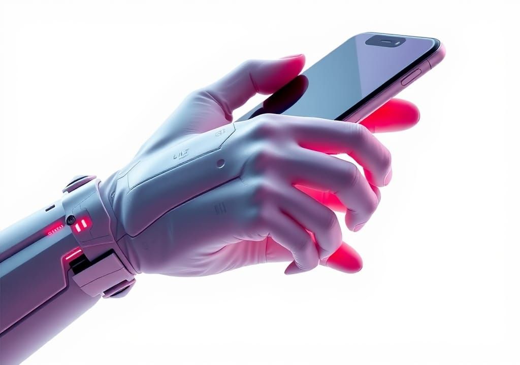 Futuristic Hand Grasping Phone in 8K Hyper-Realism