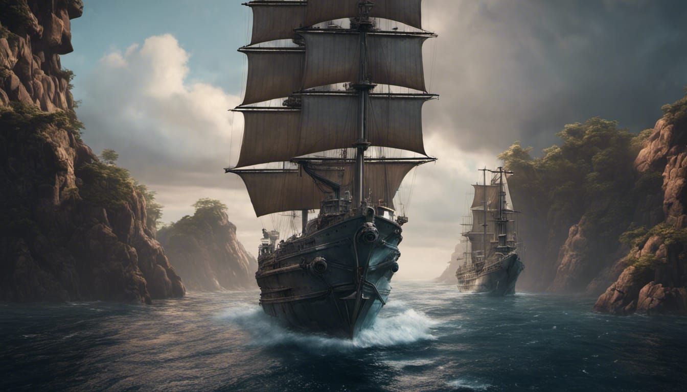 Pug on Frigate Bow: Detailed Matte Painting