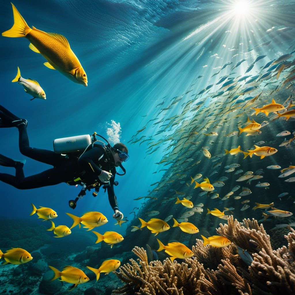 Underwater Scuba Diver in a Sunlit Scene