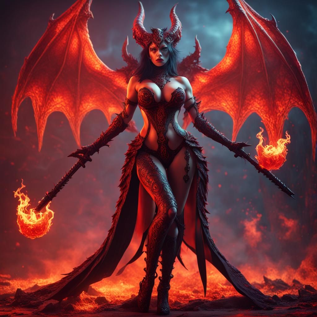 Curvy Demon Women in Detailed Matte Painting