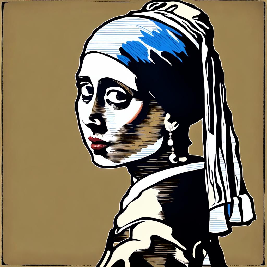 Skeleton Girl with Pearl Earring: Ink Print