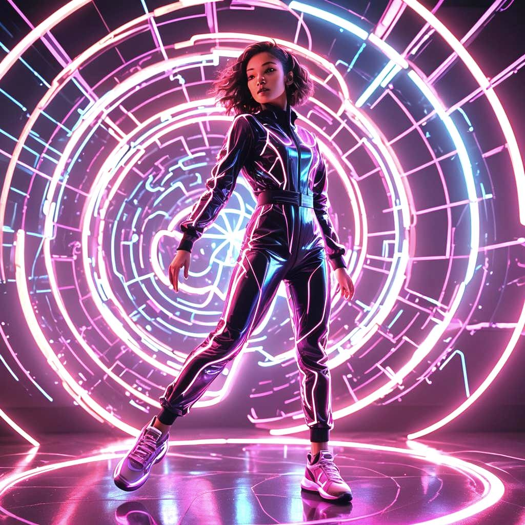 Time-Traveling Dancer in Synthwave Neon Retro