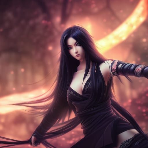 Beautiful Ninja Girl in Anime Style