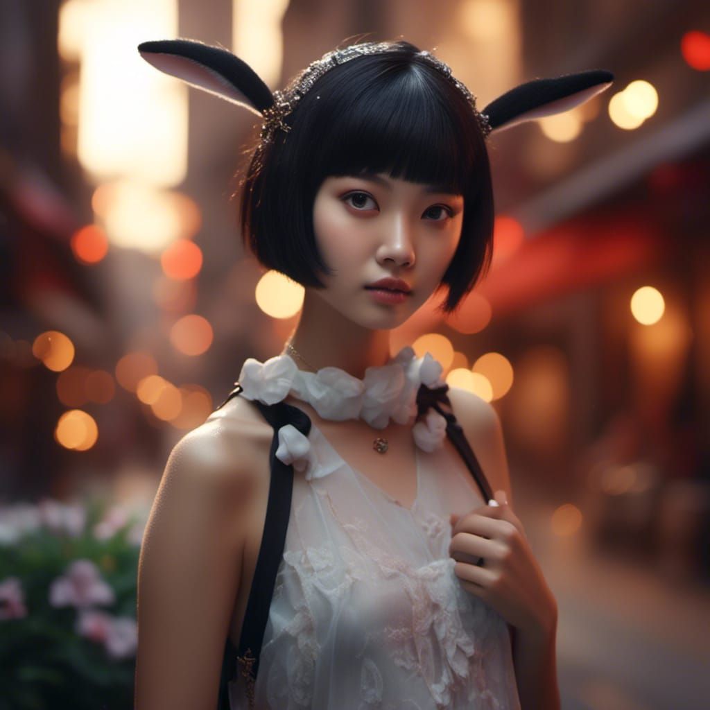 Gothic Kawaii Thai Woman with Bunny Accessories