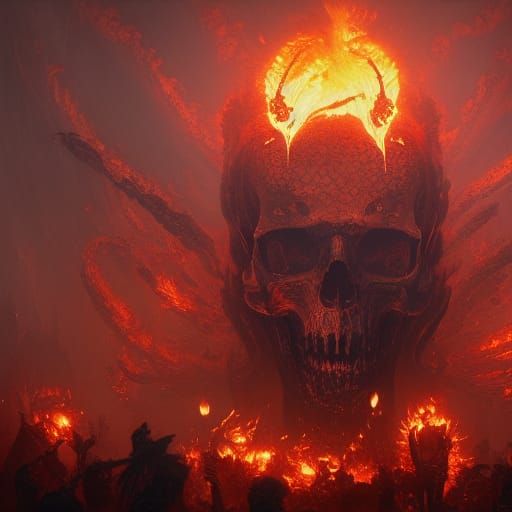 Dark Fantasy Flaming Skulls in Deep Color