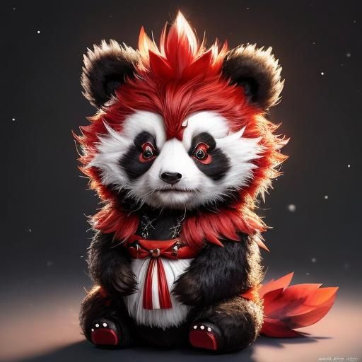 Cute Red Baby Panda Knitted in Yarn and Wool