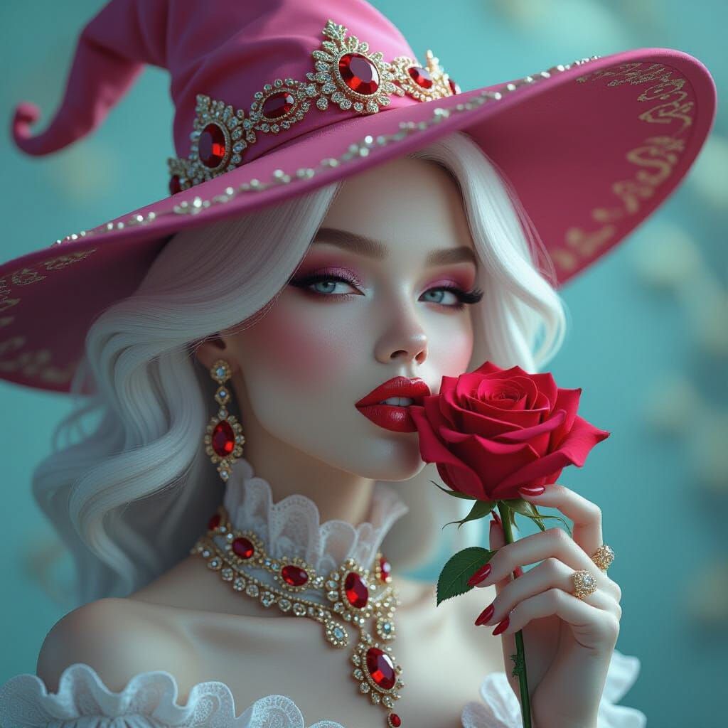 Albino Witch with Ruby Rose in 3D Rendering