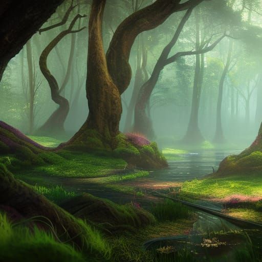 Enchanting Forest Clearing in Detailed Matte Painting
