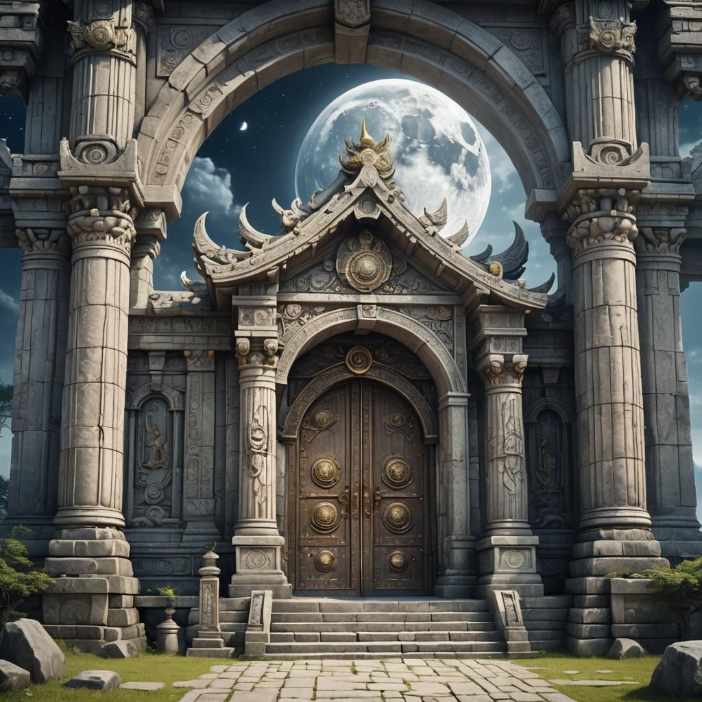 Fantasy Temple Entrance: Law, Moon, and Dreams