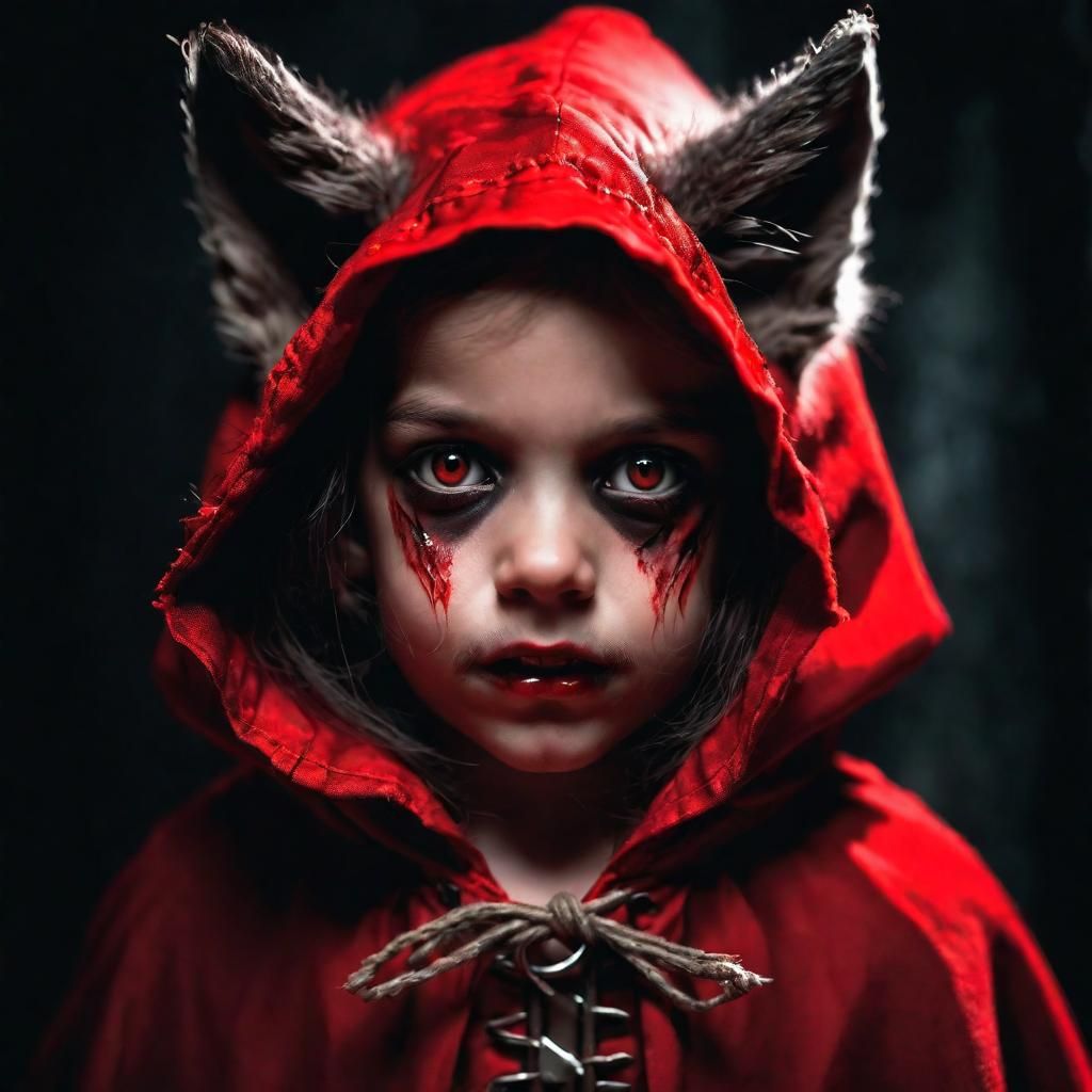 Eerie Little Red Riding Hood as Werewolf Portrait