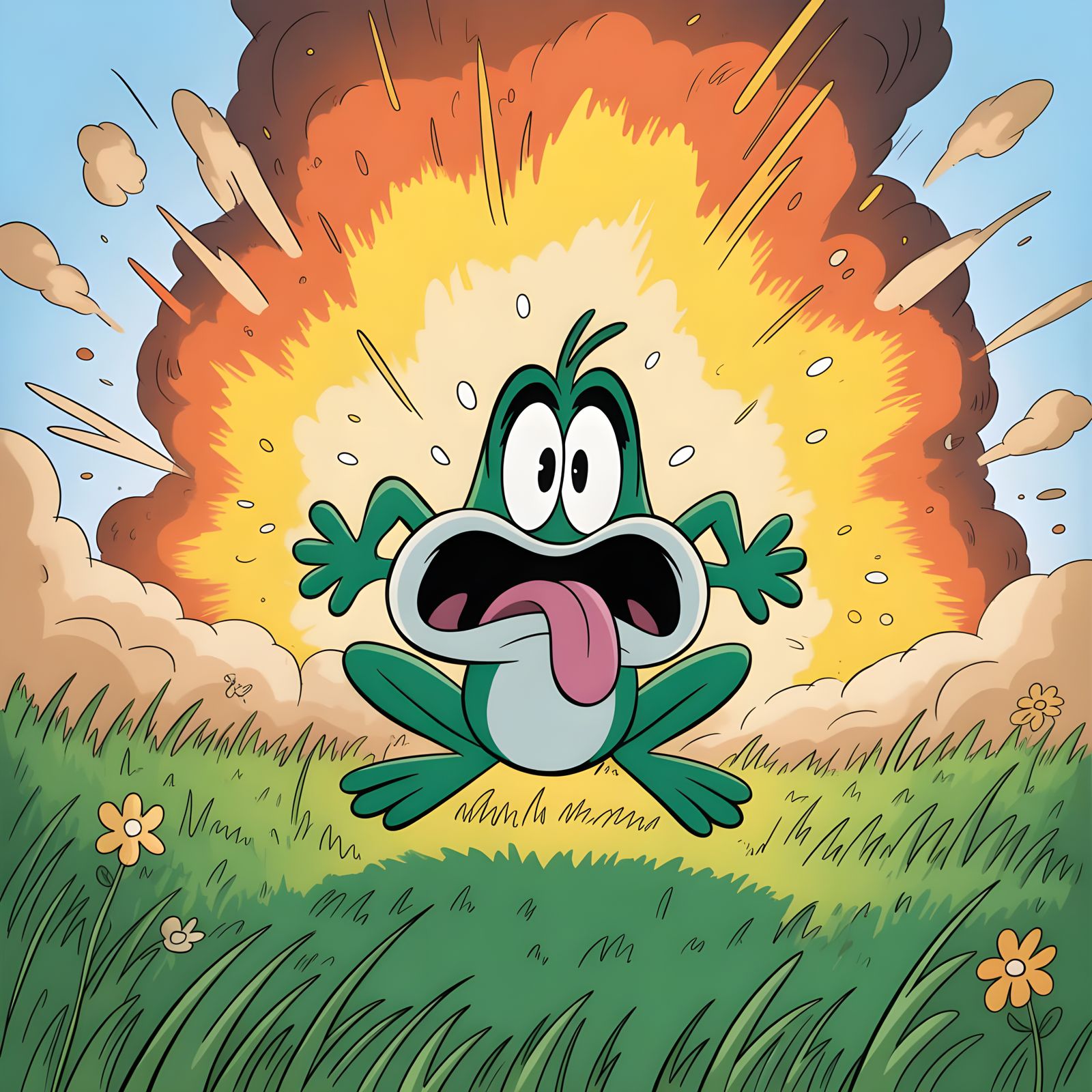 Scared Frog in Looney Tunes Explosion