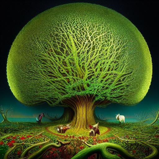 Enchanted Forest: Animals Dancing Around Magical Tree