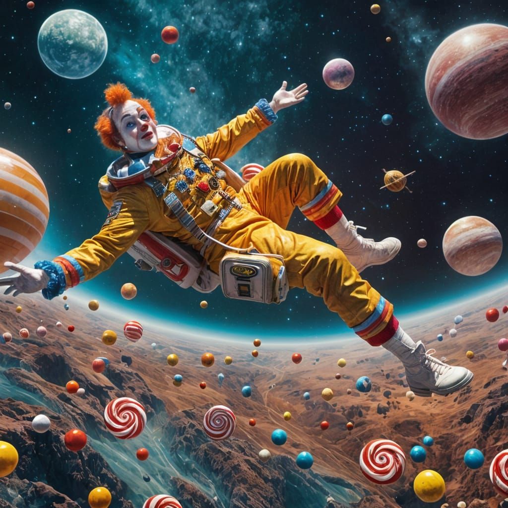 Clown Floating in Space: 70s Sci-Fi Scene