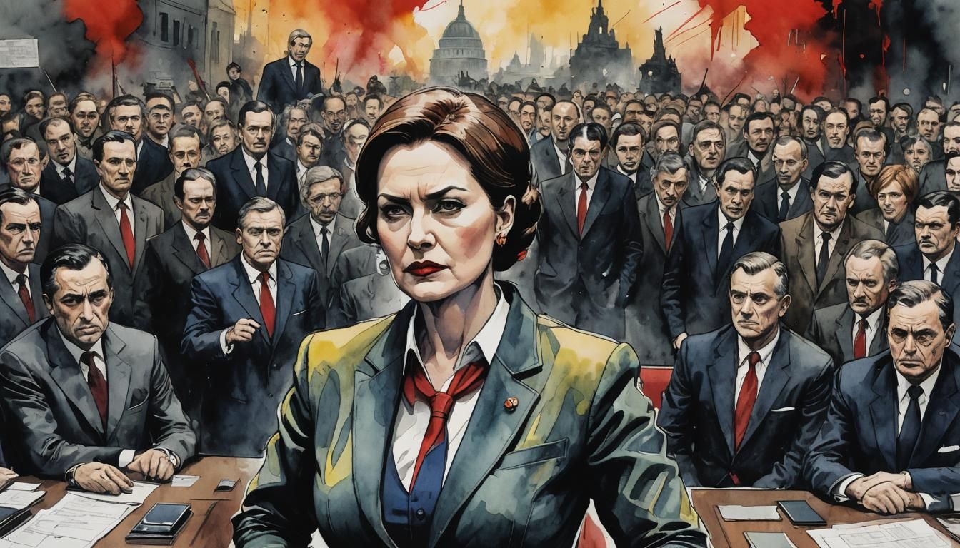 Powerful Woman Politician in Ink and Watercolour