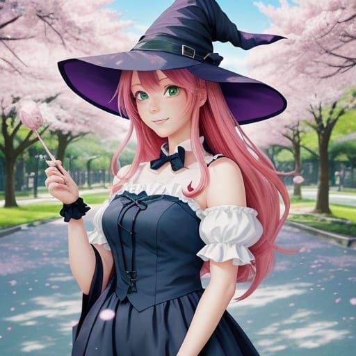 Whimsical Anime Witch in Sakura Bloom