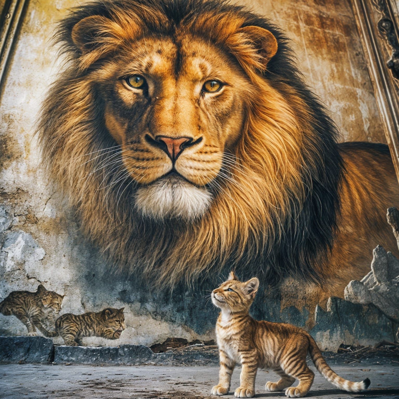 Kitten and Lion Mural: A Study in Contrast