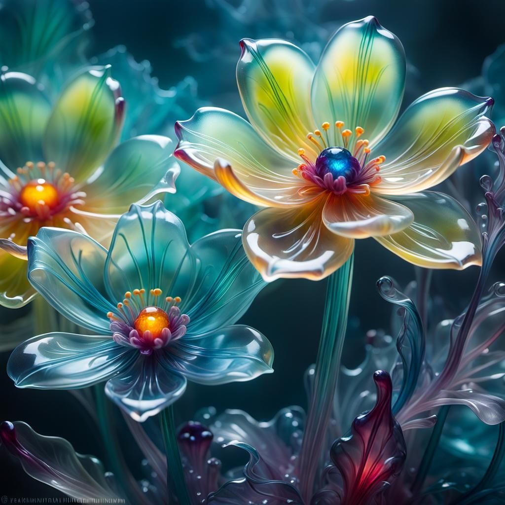 Translucent Jelly Flower Sculpture in Foggy Mist
