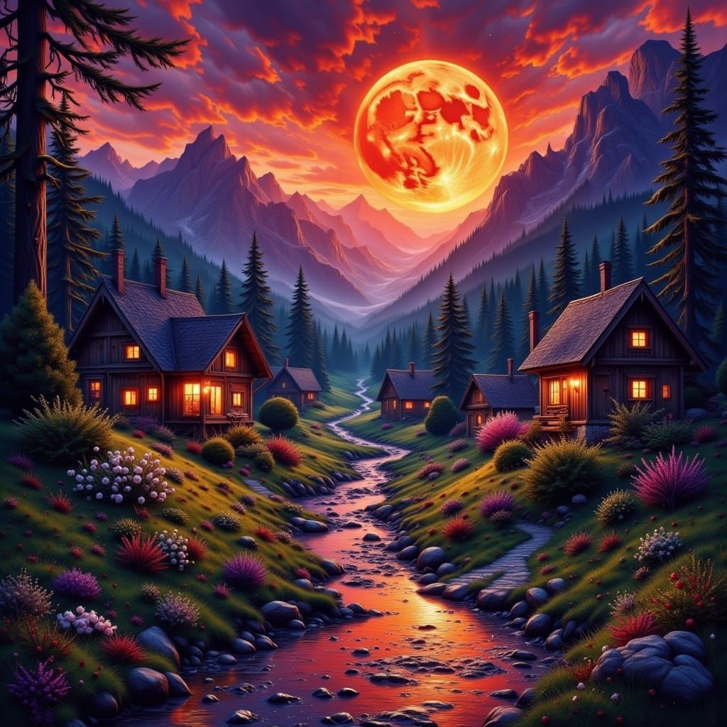 A small village with a stream 4